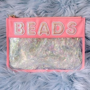 Stoney Clover Lane Clear Flat Pouch in Mango with puffy iridescent word “BEADS”